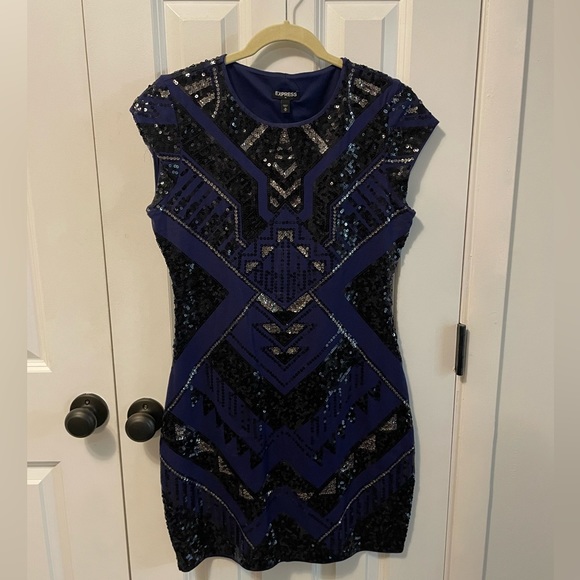 Express Blue Sequin Bodycon Dress, Medium - Picture 1 of 2